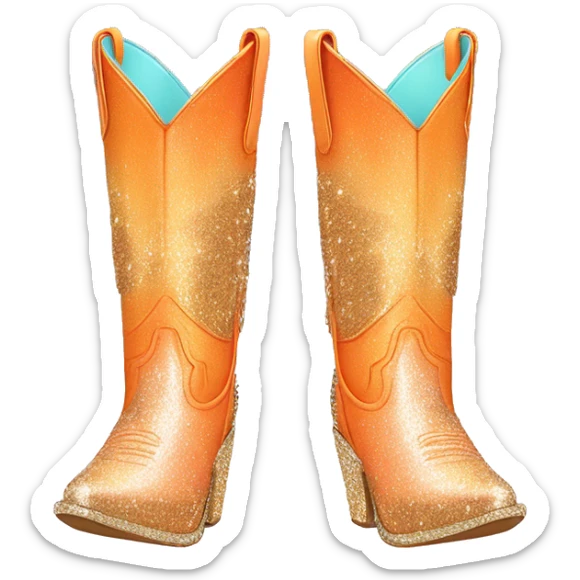Realistic pastel orange fashion cowgirl boots with sparkly shiny glitter fringe on them. sticker