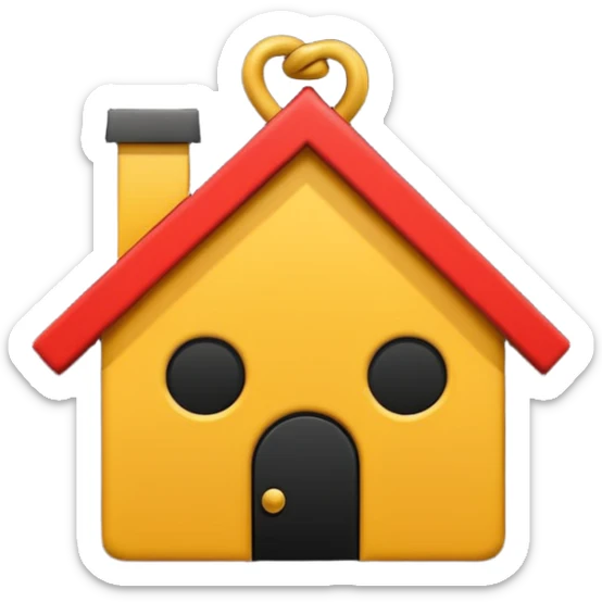 simple emoji icon of a house tied into a small knot, minimal, clean lines, single color, white background sticker