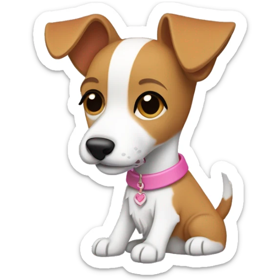 mini fox terrier with a pink collar, caramel fur, inspired by the style of “Lady and the Tramp.” White outline around it sticker