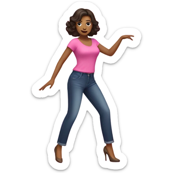 High heels dance woman dark brown hair pink top and trousers  sticker