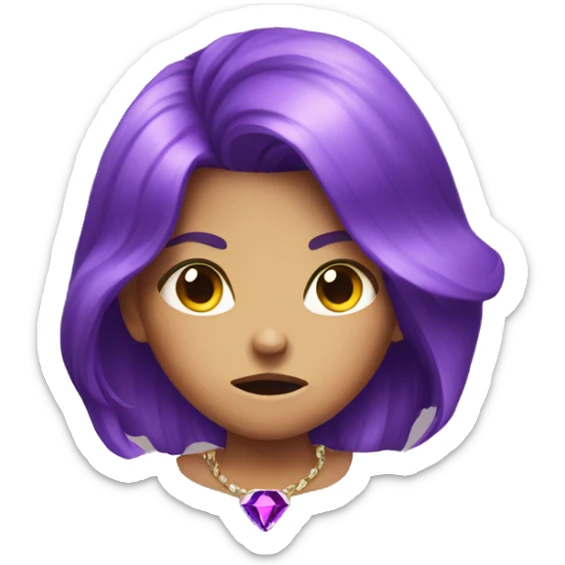angry jewel girl with purple gem hair sticker