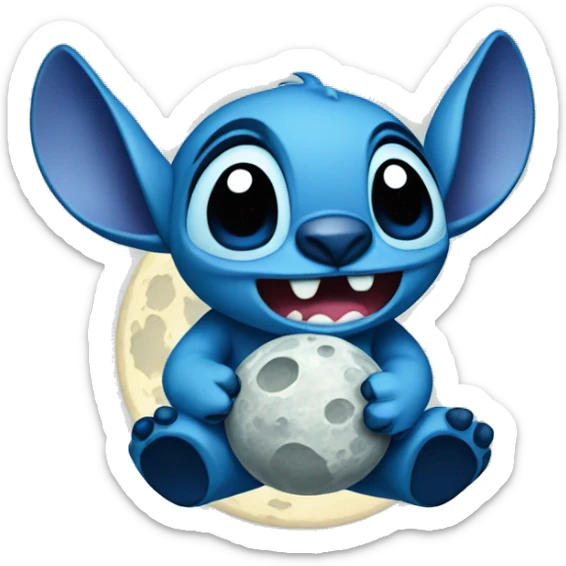 Stitch on moon sticker