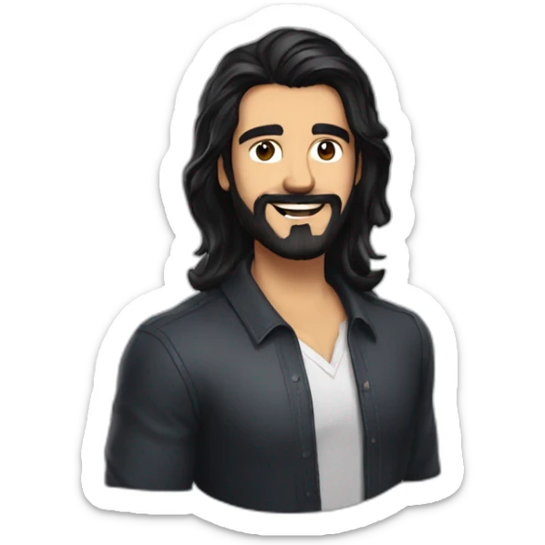 Voice over artist jefferson melo from brazil, bearded, wave mid long black hair, skin tone same as marias carey sticker