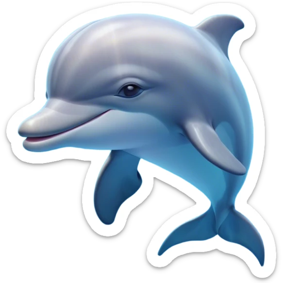 Cinematic Dreamy Dolphin Portrait Emoji, Floating serenely in a gentle sea of soft light, with a relaxed, streamlined body and half-closed, drowsy eyes that reflect a peaceful underwater lullaby, and a subtle, contented smile, Simplified yet irresistibly adorable features, highly detailed, glowing with a soft, dreamy aquatic radiance, high shine, calm and enchanting, stylized with an air of sleepy marine wonder, soft glowing outline, capturing the essence of a super cute dolphin that appears ready to drift into a sweet, soothing nap! sticker
