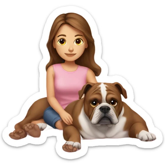  girl in pink bed with brown hair and bulldog sticker