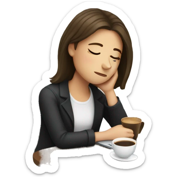 tired french girl with laptop drinking a lot of coffee sticker