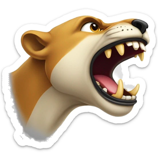 the mouth of a wild animal, in profile to the right side, an aggressive growl, saliva sticker