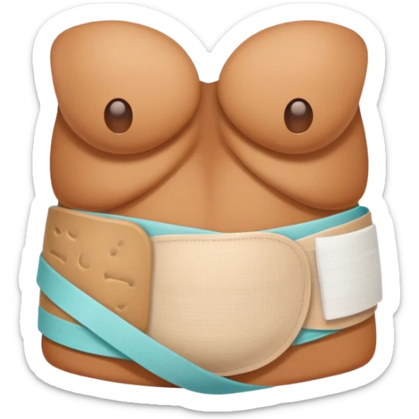 A cartoon stomach with bandages and healing symbols sticker