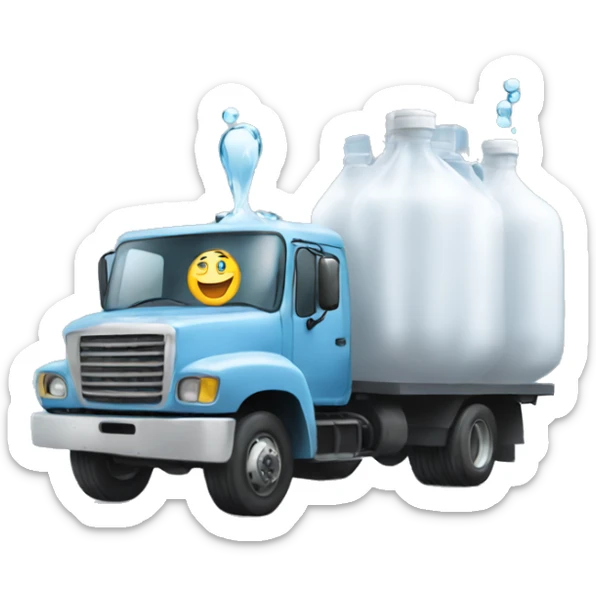 a bottler of water smiling in front of a truck sticker
