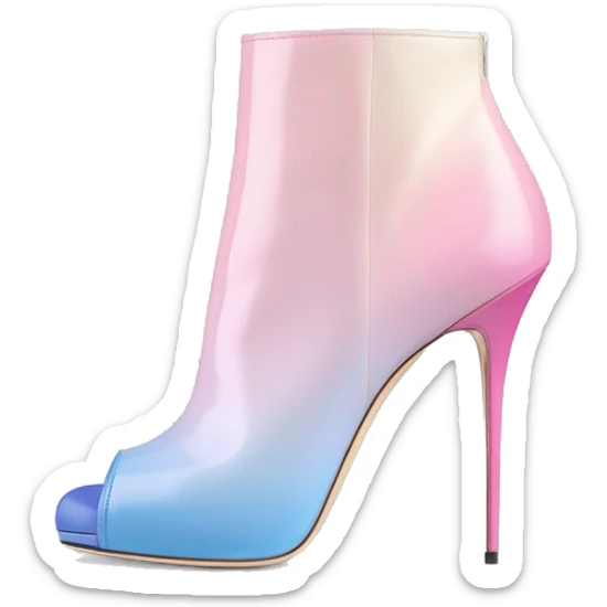 Realistic isolated top view of a pair of bubblegum pink,periwinkle off white,,pastel pink and pastel light blue ombre Jimmy Choo stiletto peep toe ankle boots. sticker