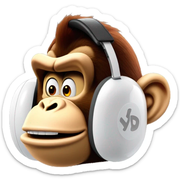 Donkey kong les yeux fatigué avec un casque AirPods Max sur la tête sticker