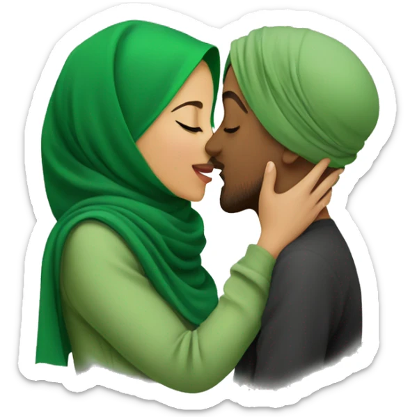 kiss from muslim woman in green hijab sticker