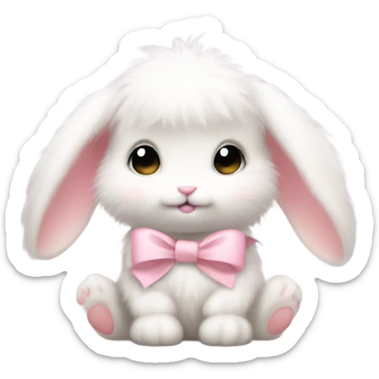 Fuzzy baby bunny with light pink bow sticker