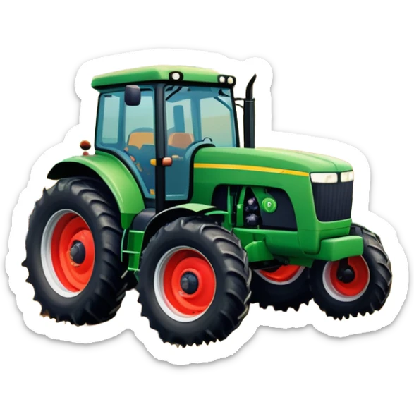 An icon showing close-up tractor in a colorful rural landscape, inspired by Farming Simulator 22. The design features vibrant fields, barns, and crops under a bright sky, with tractors working the land. The peaceful and immersive farming environment is highlighted with a transparent background sticker