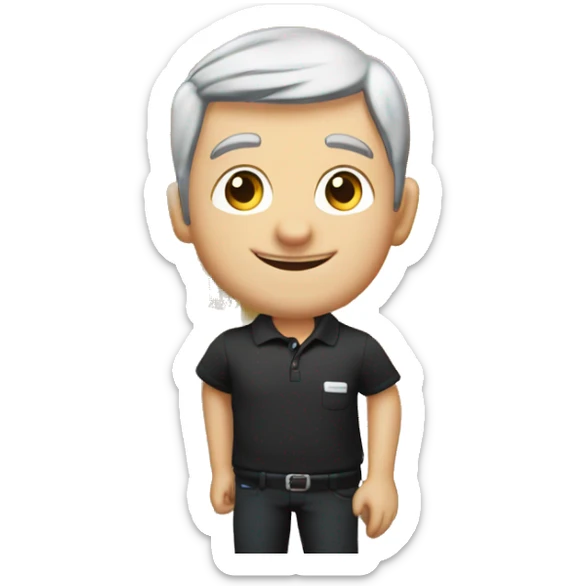 Technician with grey hair wearing a black polo shirt installs a TV onto the wall of an exhibition stand sticker