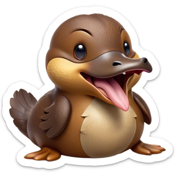 Cinematic Cute Yawning Platypus Portrait Emoji, Head tilted slightly with a dramatic, wide-open yawn, showcasing a soft, textured brown fur with a relaxed duckbill and droopy eyes in drowsy contentment, Simplified yet irresistibly adorable features, highly detailed, glowing with a soft, cozy glow, high shine, relaxed yet expressive, stylized with a touch of quirky charm, bright and endearing, soft glowing outline, capturing the essence of a sleepy yet affectionate platypus, so drowsy it feels like it could float out of the screen and curl up for a nap! sticker
