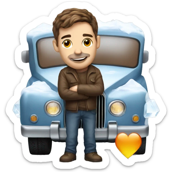 man with brown hair hold ice heart in the ice cube near rolls royce that has car number "miss you"   sticker