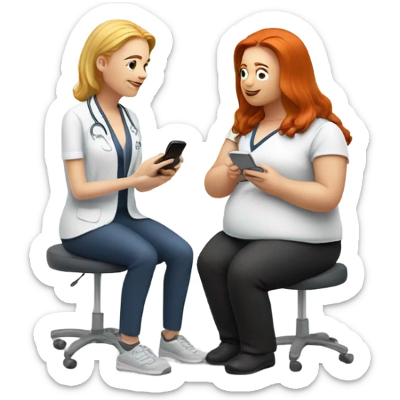 red hair nutritionist and blondie overweight patient talking smartphone sticker