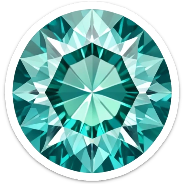 Precision round cut grandidierite gemstone with aqua blue-green color and gleaming facets sticker