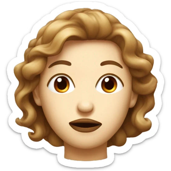 Face of cream with its lips  colored of red with its eyes closed and hair brown sticker