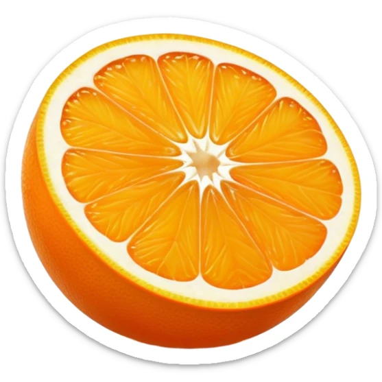 Cinematic juicy orange, sliced open to reveal glistening, bright citrus flesh, soft golden highlights, fresh and refreshing, natural and vibrant. sticker