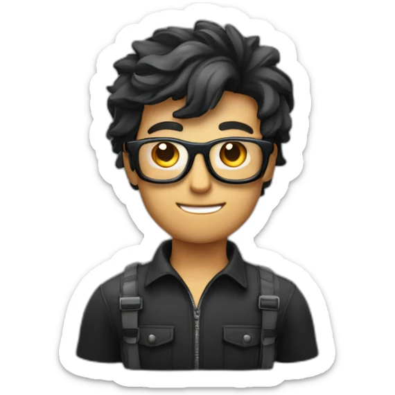Homme avec cheveux noir et lunette avec appareil photo dans la main sticker