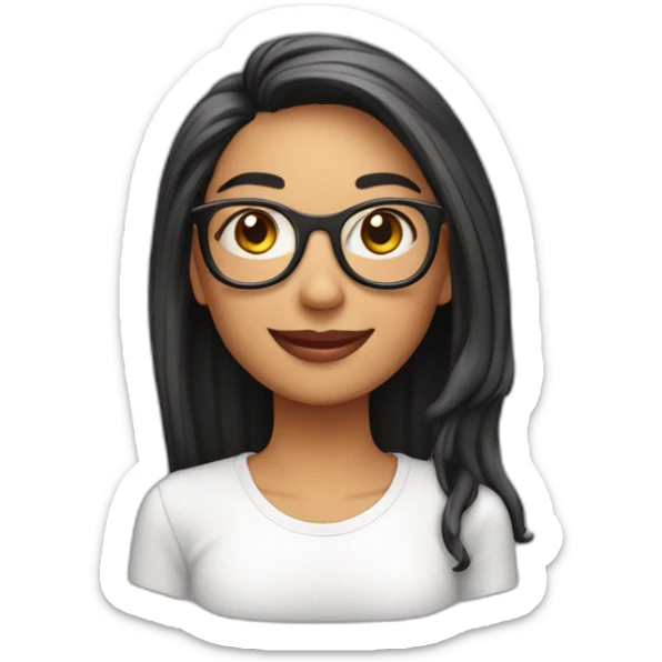 Chica de 25 años con pelo largo negro liso con gafas de ver sonrisa vestida de rosa sticker