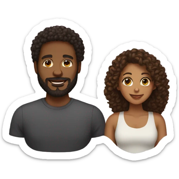 Couple black man with beard and mixed race woman with curly hair sticker