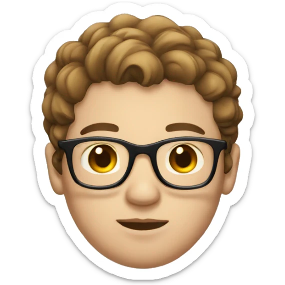 a young man with a fatter face, fair skin, brown hair and glasses sticker