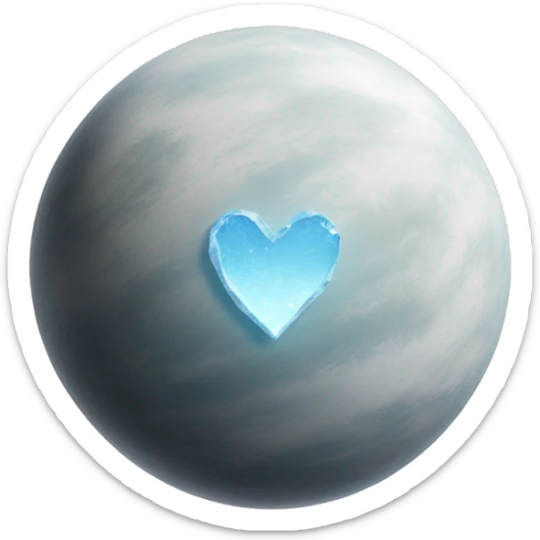 a planet, small, with rocky and icy surface, and a heart-shaped region of white light color well blended with surface but still easy to watch  sticker
