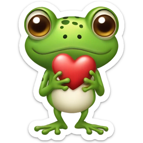 Frog holding a heart shaped chocolate in one hand and a mushroom in the other sticker