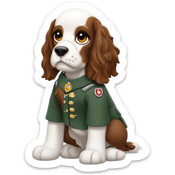 Livia Als Langbull-Spaniel  weiblich braun-grüne Augen dreirassig Tricolor grau-braunes Fell als Löschjetrettungswelpe Uniform Altrosa fan Art Oc Paw Patrol Version  sticker