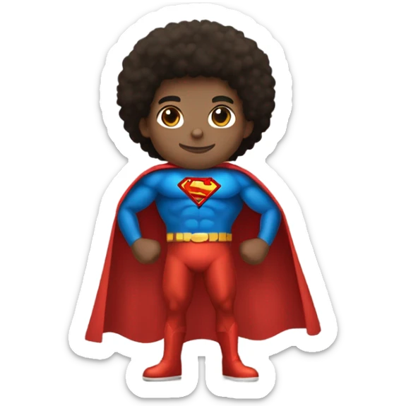 Afro light-skinned muscular male teenager in red gold and blue Superman superhero costume. sticker