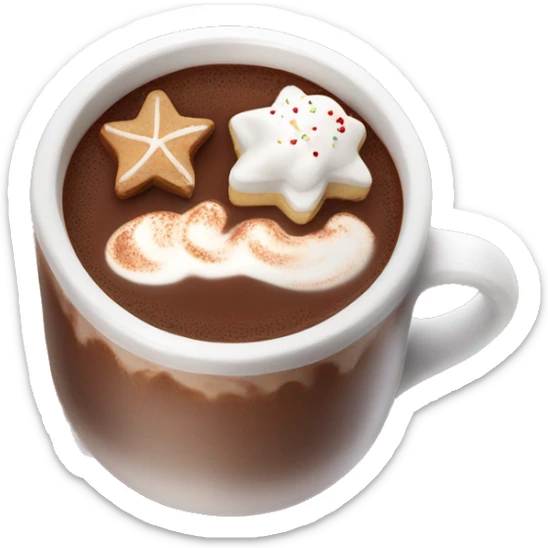 gourmet and comforting hot chocolate with foam and decoration sticker
