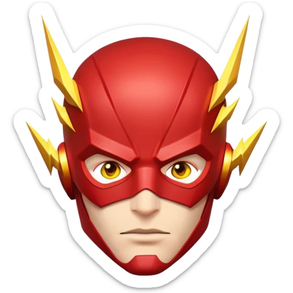 face of The Flash superhero with red mask and yellow lightning bolts sticker