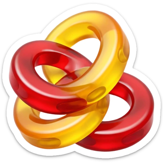 emoji de 2 gomitas en forma de aro una colo rojo y otra amarillo de muy gruesas muy muy sticker