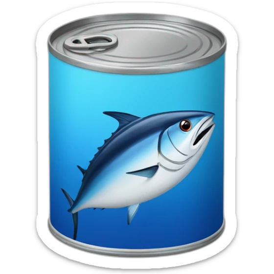 Realistic small can of tuna showing the blue shape of a sailling boat on a sea background sticker