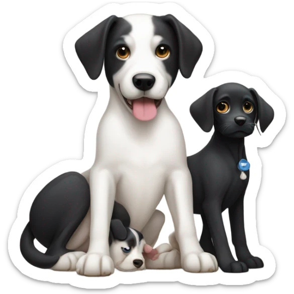 White mom dog gives birth to black puppy with white dog husband in attendance  sticker