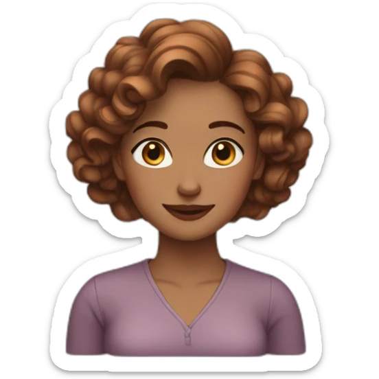 white woman, brown wavy hair, heart-shaped hand gesture, long earrings sticker