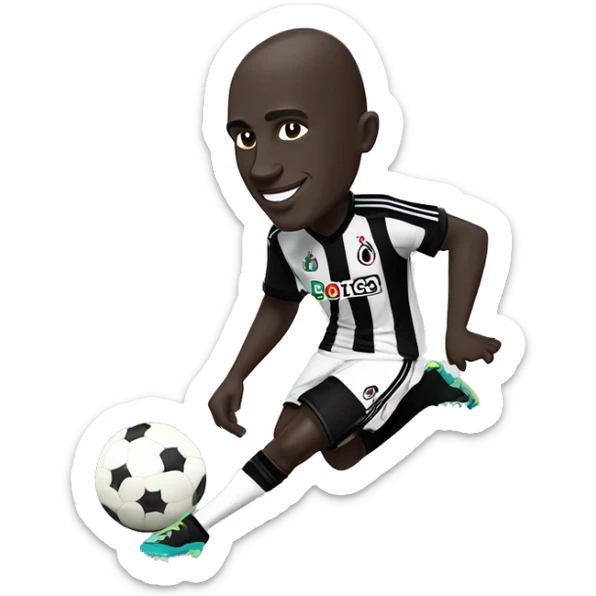 Senegalese footballer Demba Ba wears a Beşiktaş jersey and kicks the ball sticker