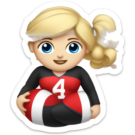 Fat girl wearing red and black American with blonde hair and blue eyes doing cheerleading  sticker