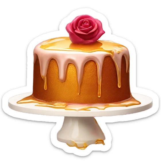 Rose gold cut cake with golden syrup oozing out of ig sticker