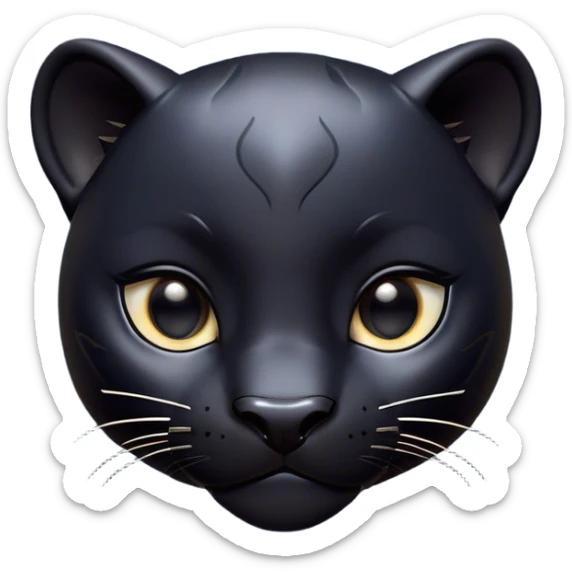 Cinematic Cute black Panther Portrait Emoji, Head tilted playfully and inquisitively, with a smooth, streamlined form accentuated by a subtle sheen and round, sparkling eyes filled with charm, Simplified yet irresistibly adorable features, highly detailed, glowing with a warm, inviting glow, high shine, affectionate and lively, stylized with a touch of whimsical mystery, bright and endearing, soft glowing outline, capturing the essence of a mischievous yet loving black Panther that seems as if it could pounce out of the screen into your arms! sticker