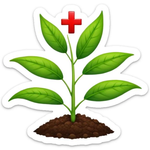 green plant with a red medical cross symbolizing agriculture and health sticker