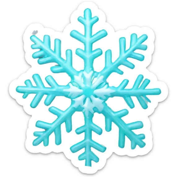 A delicate turquoise snowflake with white accents, glowing softly, floating in a wintery scene. sticker