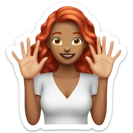 woman with red hair, showing off her hands to display a new manicure sticker