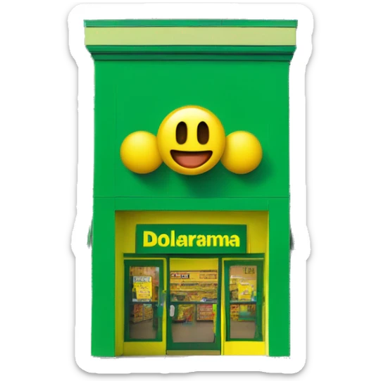 “Exterior of a Dollarama store with the bright green facade, bold yellow Dollarama sign, large front windows, and entrance doors, capturing the look of a budget-friendly retail store.” sticker