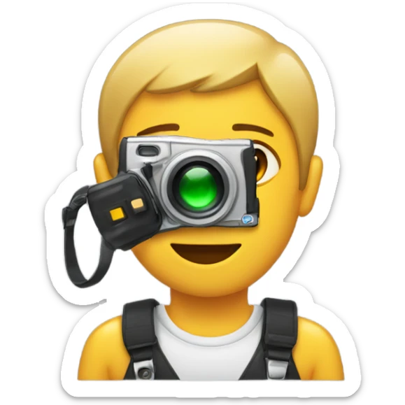 eyebrow raised and holding a flashing camera sticker