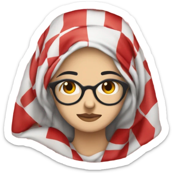 Woman wearing red and white checkered kuffiyeh hands on the side on eye level sticker