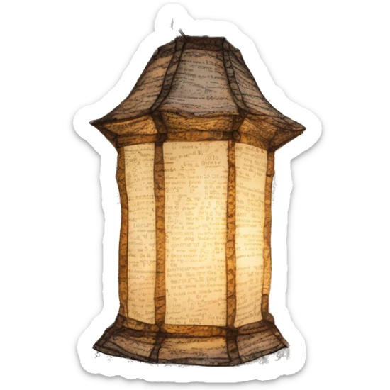 Glowing Shakespeare made of newspaper and bokeh fairy lights lanterns stained glass, fairy lights, bokeh, annotated sketch, handwritten letters, collage of intricate patterns, lantern, bokeh sticker